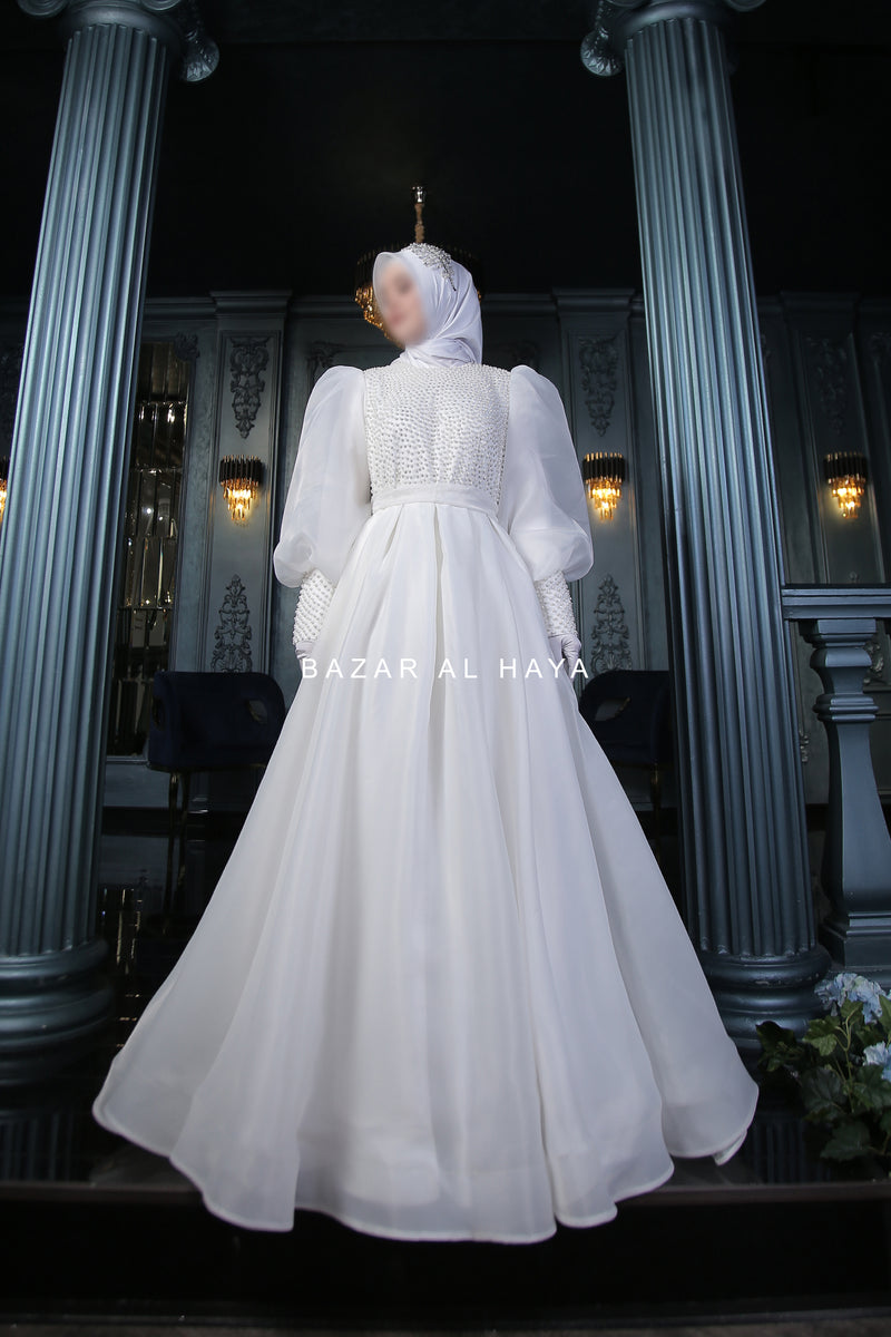 Habiba Pearl Bridal Wedding Dress In Organza & Silk - For Walima & Wedding  & Nikkah