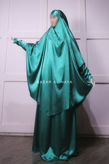 Latifa Teal Two Piece Satin Jilbab With Skirt - Long & Loose