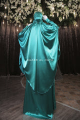 Latifa Teal Two Piece Satin Jilbab With Skirt - Long & Loose