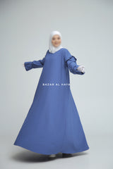 Salima Blue Abaya Dress Sleeve Details - Mediumweight Soft Crepe Cotton