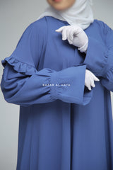 Salima Blue Abaya Dress Sleeve Details - Mediumweight Soft Crepe Cotton