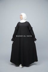 Black Salima Abaya Dress Sleeve Details - Mediumweight Soft Crepe Cotton