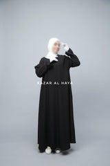 Black Salima Abaya Dress Sleeve Details - Mediumweight Soft Crepe Cotton