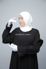 Black Salima Abaya Dress Sleeve Details - Mediumweight Soft Crepe Cotton