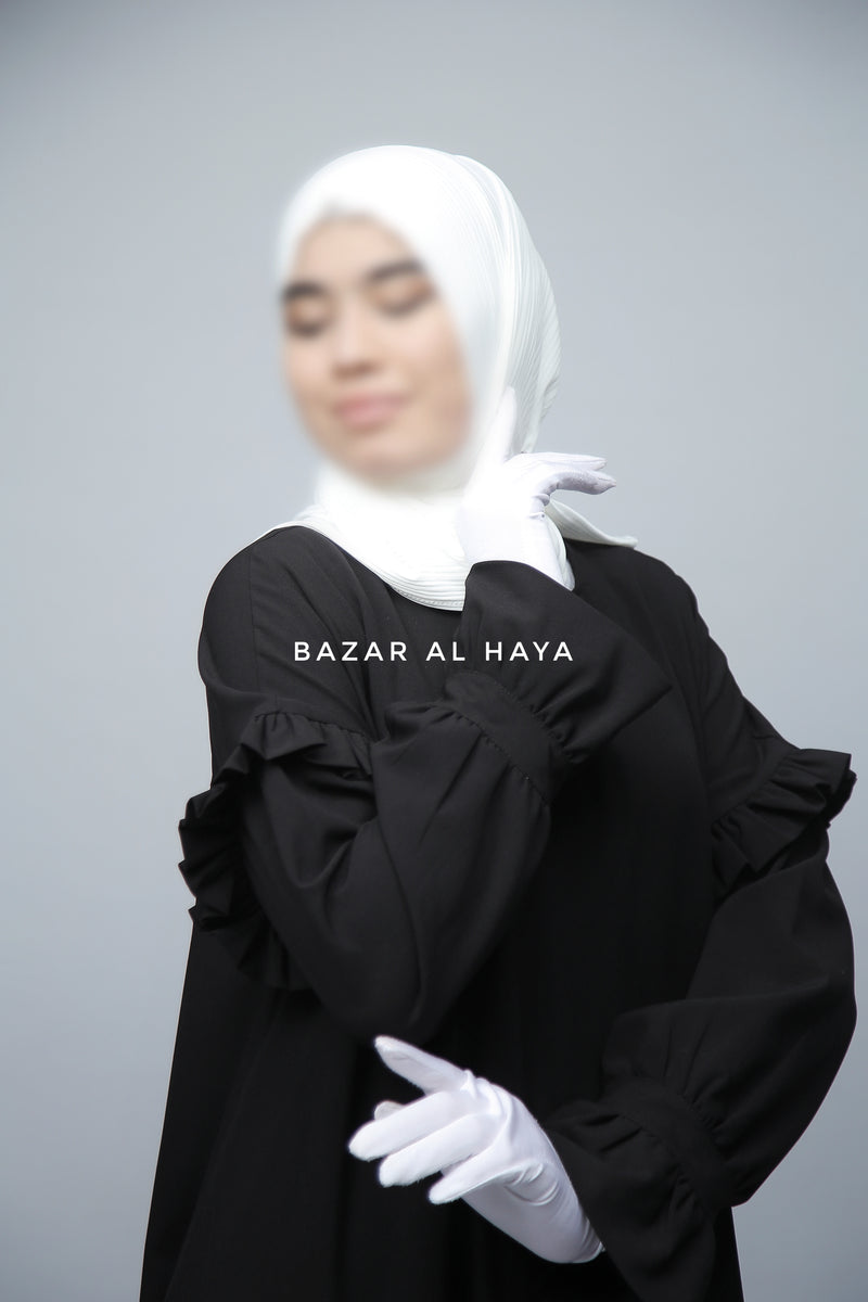 Black Salima Abaya Dress Sleeve Details - Mediumweight Soft Crepe Cotton