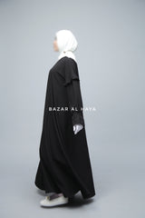 Black Salima Abaya Dress Sleeve Details - Mediumweight Soft Crepe Cotton