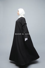 Black Salima Abaya Dress Sleeve Details - Mediumweight Soft Crepe Cotton