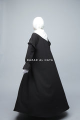 Black Salima Abaya Dress Sleeve Details - Mediumweight Soft Crepe Cotton