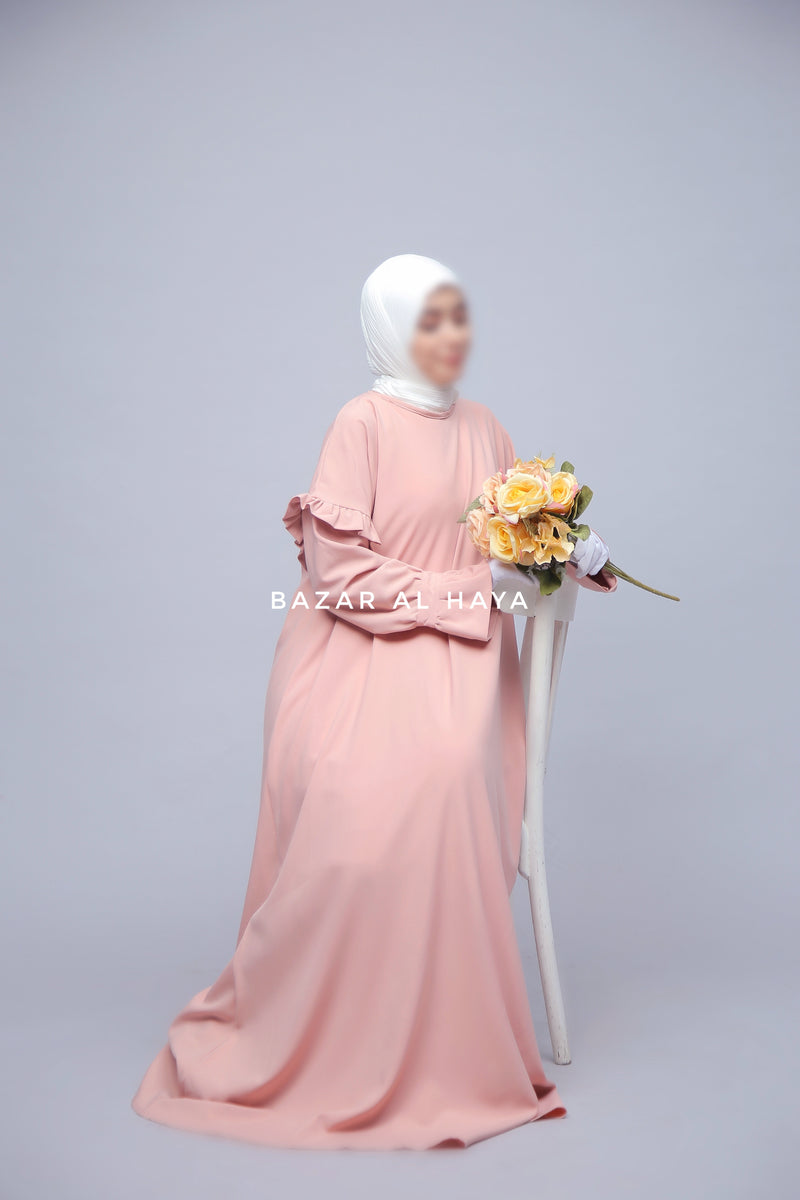 Light Peach Salima Abaya Dress Sleeve Details - Mediumweight Soft Crepe Cotton