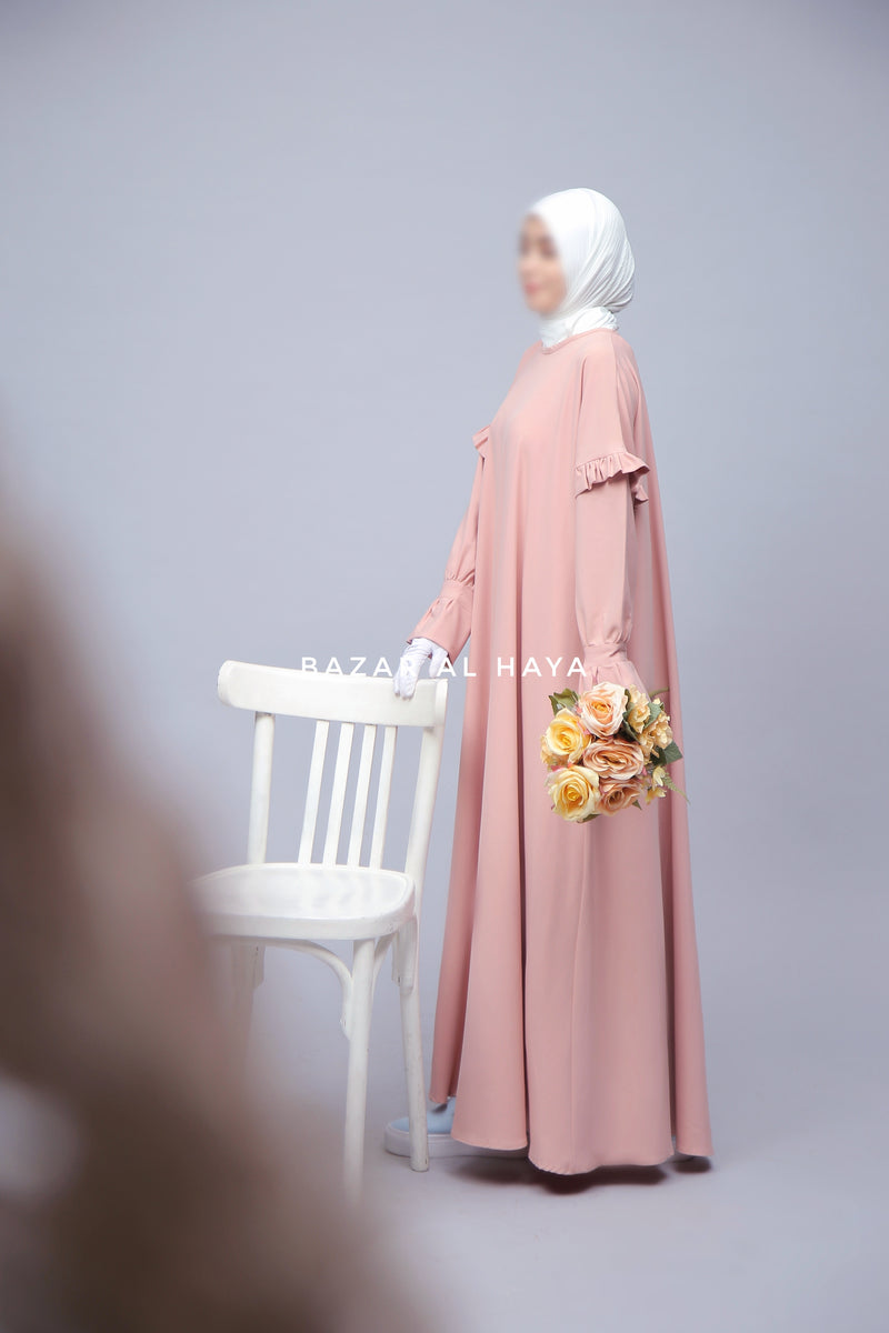 Light Peach Salima Abaya Dress Sleeve Details - Mediumweight Soft Crepe Cotton