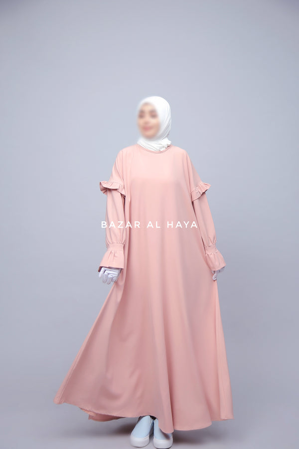 Light Peach Salima Abaya Dress Sleeve Details - Mediumweight Soft Crepe Cotton
