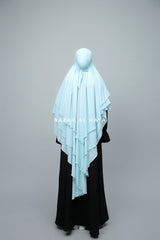 Baby Blue Aiza Three Layered Diamond Khimar - Premium Stretch