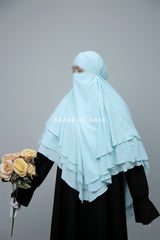 Baby Blue Aiza Three Layered Diamond Khimar - Premium Stretch