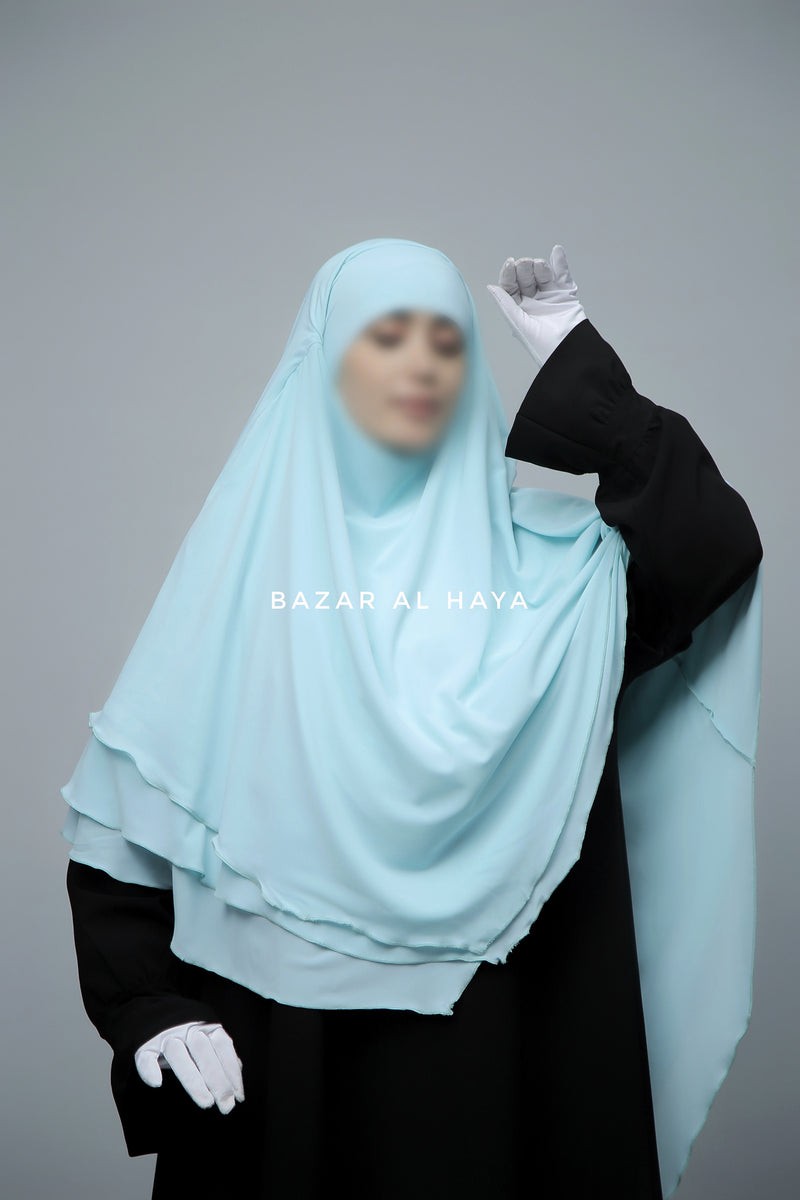 Baby Blue Aiza Three Layered Diamond Khimar - Premium Stretch