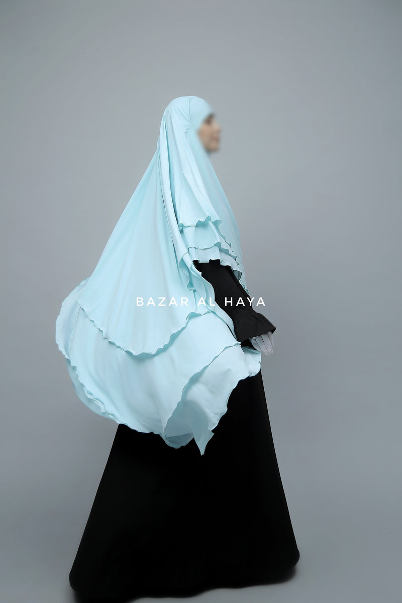 Baby Blue Aiza Three Layered Diamond Khimar - Premium Stretch