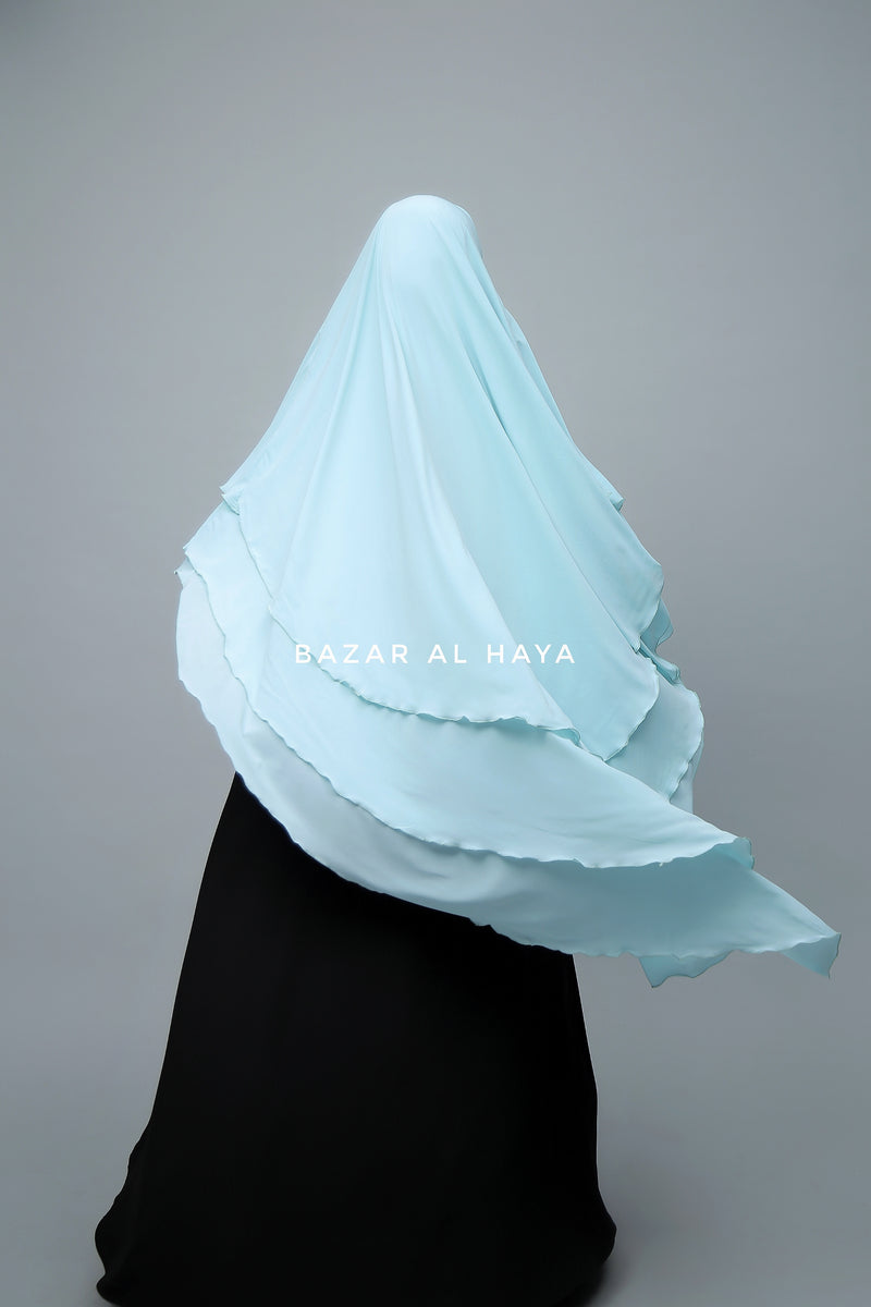 Baby Blue Aiza Three Layered Diamond Khimar - Premium Stretch