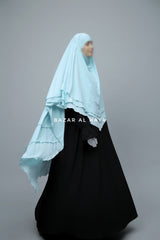 Baby Blue Aiza Three Layered Diamond Khimar - Premium Stretch