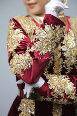 Yusra Moroccan Embroidered Luxurious Velour Kaftan Abaya In Maroon
