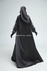 Farha Black Moroccan Embroidered Luxurious Silk Kaftan Abaya