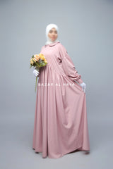 Pink Erina Abaya Dress, Unique Round Collar Classic Design - Puff Sleeves