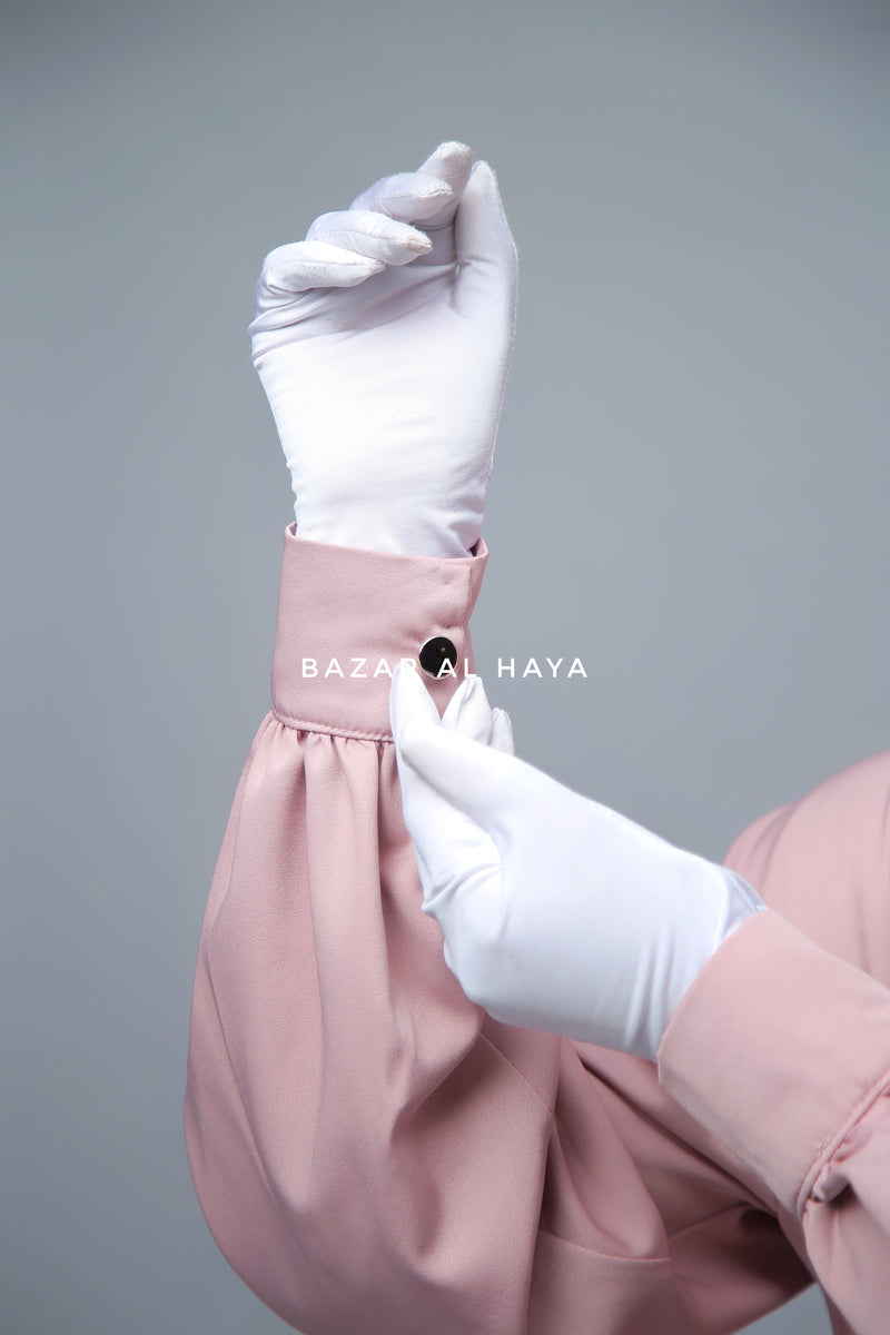 Pink Erina Abaya Dress, Unique Round Collar Classic Design - Puff Sleeves