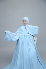 Sky Blue Haniya Abaya Gown - Elegently Wide With Unique Decor - 3 Piece