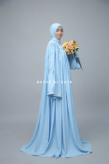 Sky Blue Haniya Abaya Gown - Elegently Wide With Unique Decor - 3 Piece