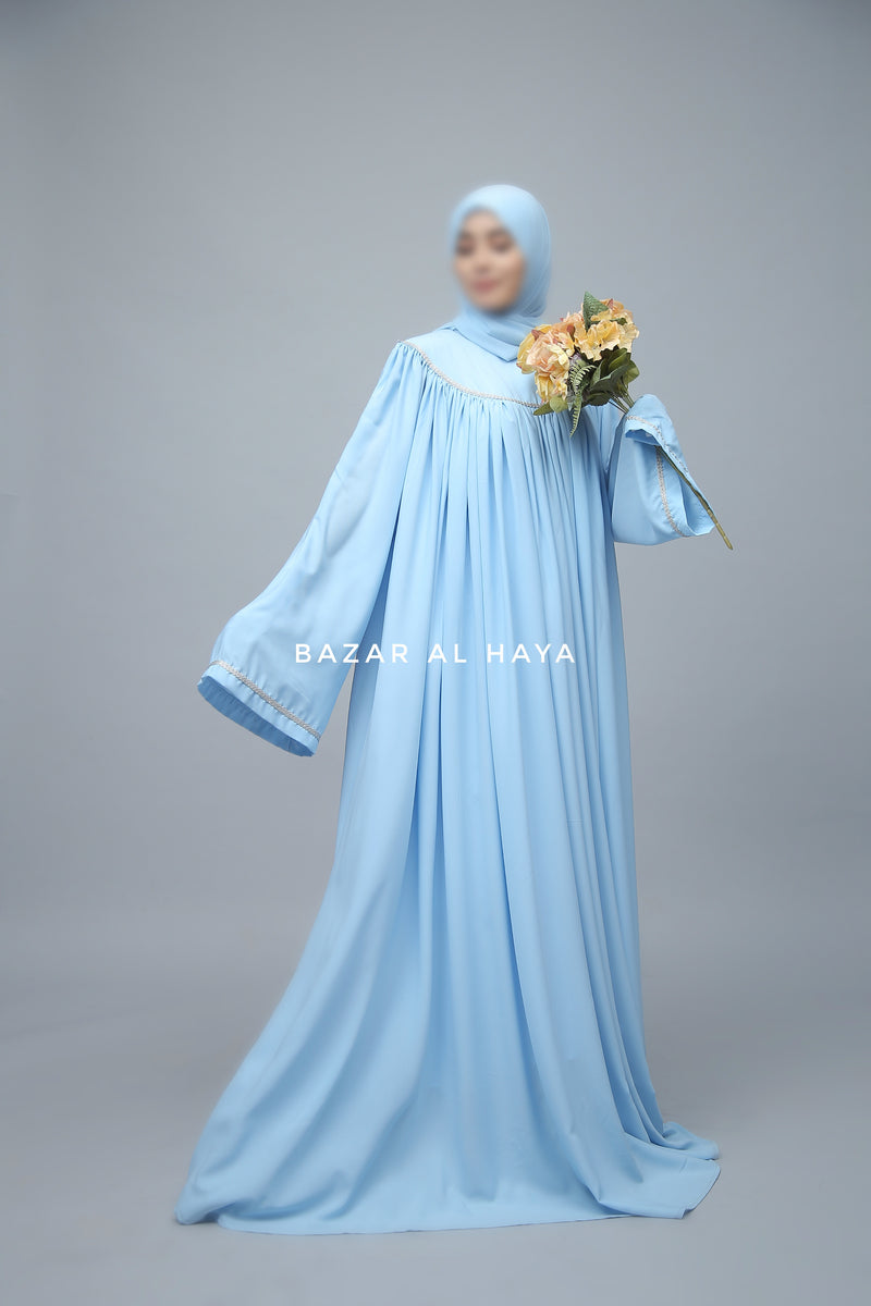 Navy Zaina Ruffle Shoulders & Under Bust Abaya Dress - Soft Silk Crepe