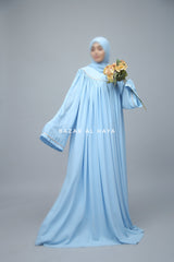 Sky Blue Haniya Abaya Gown - Elegently Wide With Unique Decor - 3 Piece