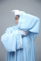 Sky Blue Haniya Abaya Gown - Elegently Wide With Unique Decor - 3 Piece