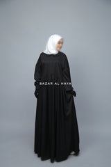 Black Erina Abaya Dress, Uniqe Round Collar Classic Design - Puff Sleeves
