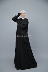 Black Erina Abaya Dress, Uniqe Round Collar Classic Design - Puff Sleeves