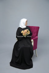 Black Erina Abaya Dress, Uniqe Round Collar Classic Design - Puff Sleeves