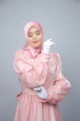 Zehna Pink Organza Luxurious Dress With Bisser Beaded Details For Muslim Occasions