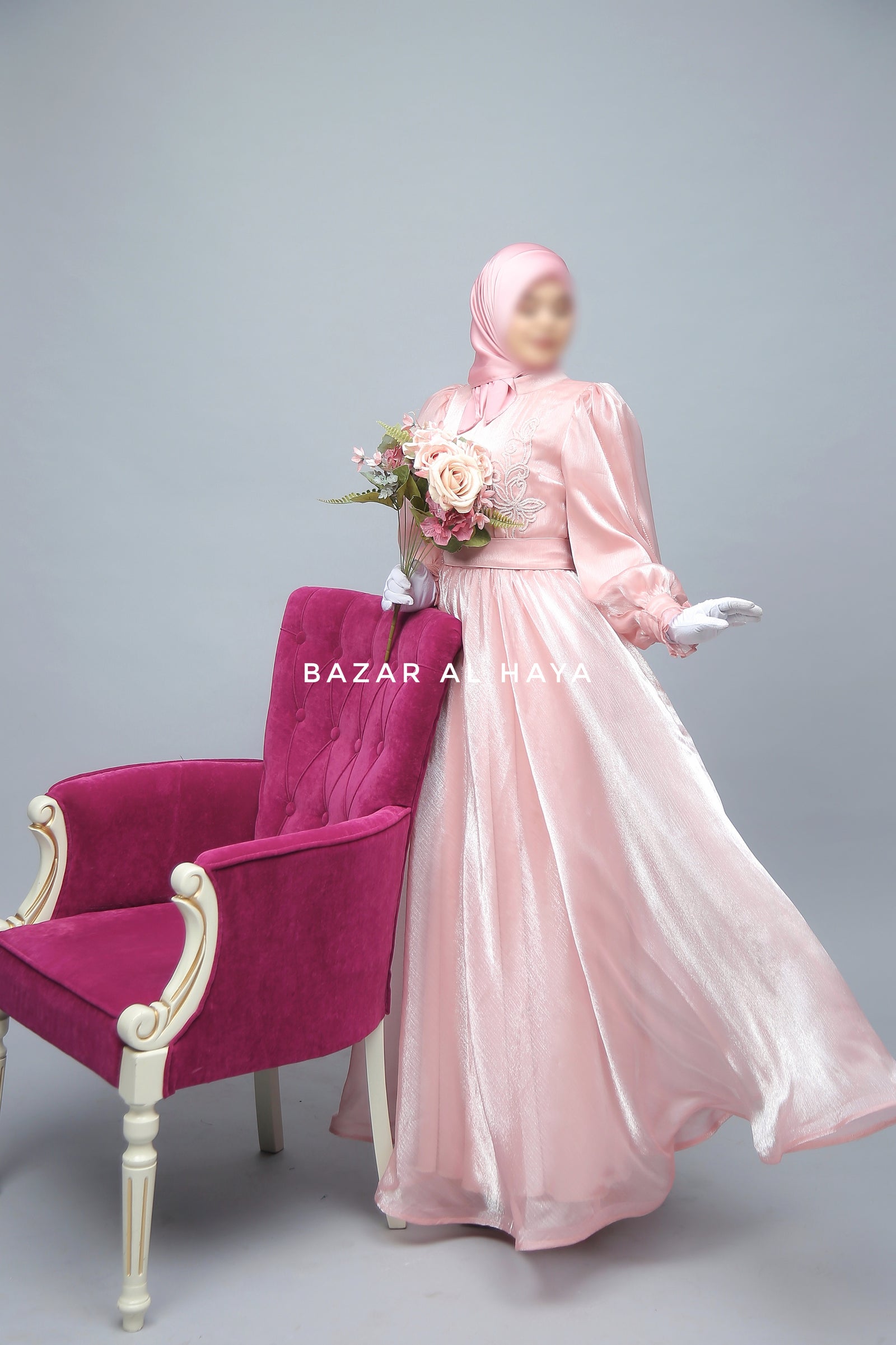 Zehna Pink Organza Luxurious Dress With Bisser Beaded Details For Musl –  Bazar Al Haya