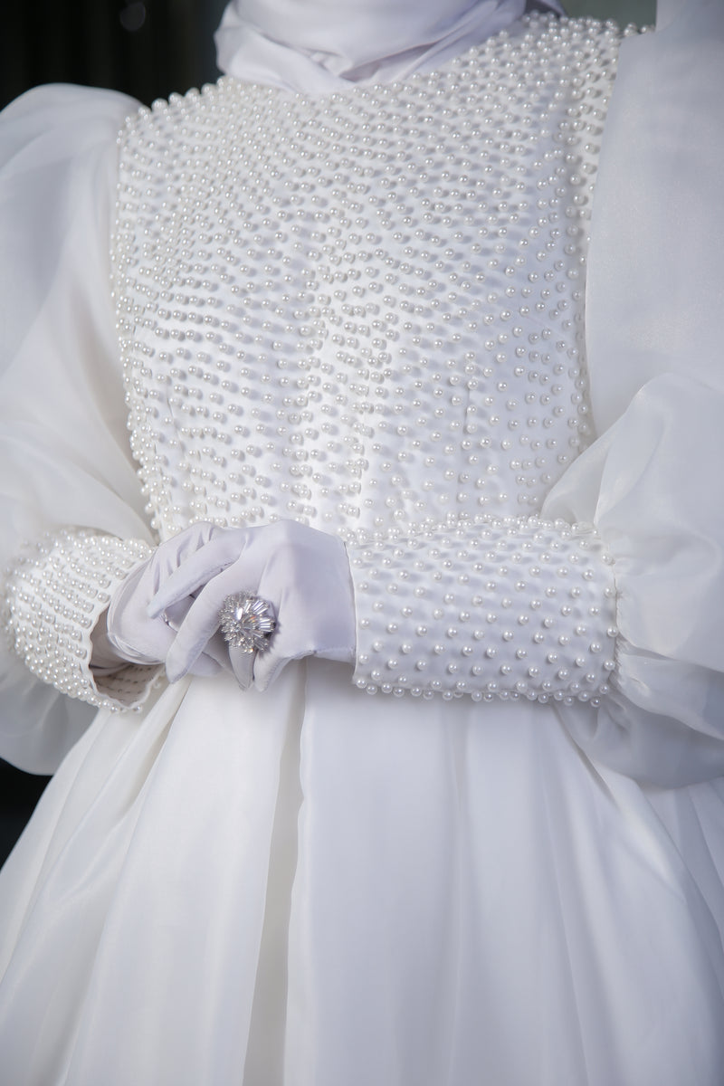 hijab modern wedding dress Hijab Wedding Dress with Detachable Lace Cape, Cathedral Train, Elegant Veiled Couture Gown 44 / White