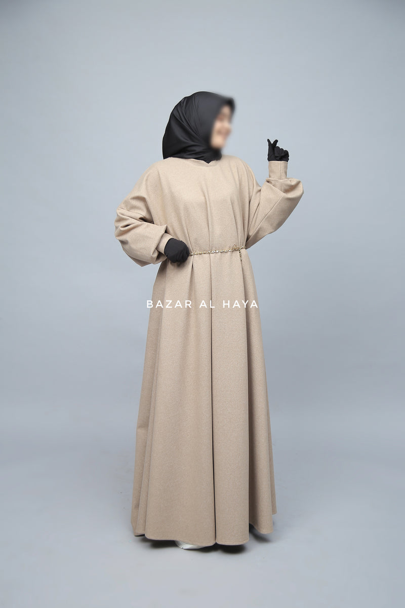 Beige Basimah Classic Design Warm Abaya Coat - Premium Wool