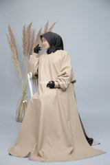 Beige Basimah Classic Design Warm Abaya Coat - Premium Wool