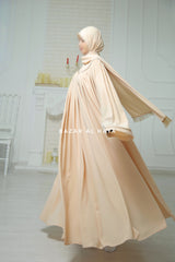 Haniya Beige Abaya Gown - Elegently Wide With Unique Decor - 3 Piece