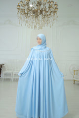 Haniya Sky Blue Abaya Gown - Elegently Wide With Unique Decor - 3 Piece