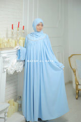 Haniya Sky Blue Abaya Gown - Elegently Wide With Unique Decor - 3 Piece