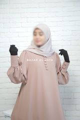 Rania Sepia Tan Abaya Dress Half-Placket Button Front & Sleeve - Mediumweight Soft Crepe Cotton