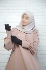 Rania Sepia Tan Abaya Dress Half-Placket Button Front & Sleeve - Mediumweight Soft Crepe Cotton