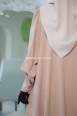 Rania Sepia Tan Abaya Dress Half-Placket Button Front & Sleeve - Mediumweight Soft Crepe Cotton