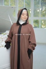 Kalina Brunette Hooded Abaya Dress With Pockets - Mediumweight Silk Crepe