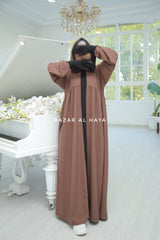 Kalina Brunette Hooded Abaya Dress With Pockets - Mediumweight Silk Crepe