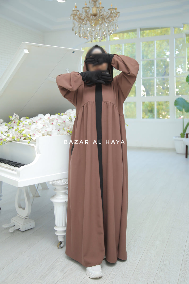 Kalina Brunette Hooded Abaya Dress With Pockets - Mediumweight Silk Crepe