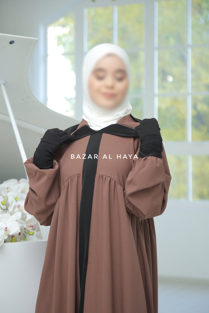 Kalina Brunette Hooded Abaya Dress With Pockets - Mediumweight Silk Crepe