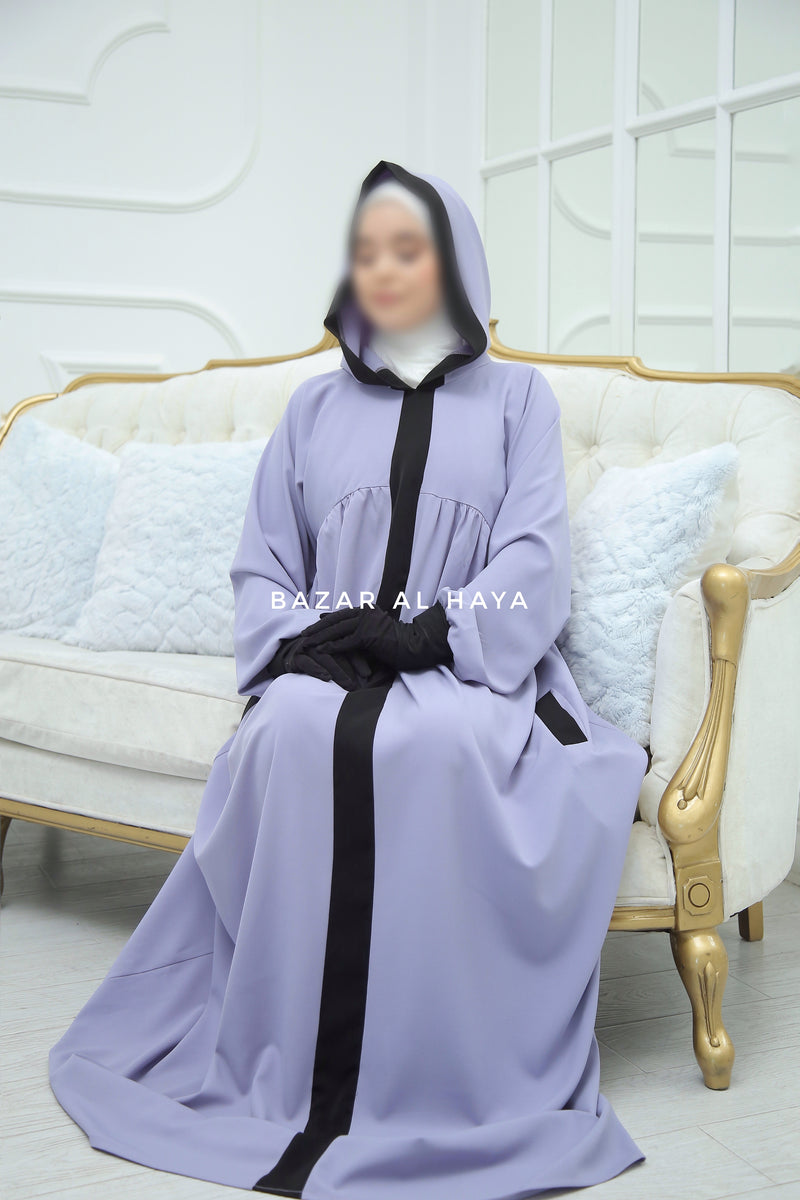 Kalina Lilac Hooded Abaya Dress With Pockets - Silk Crepe