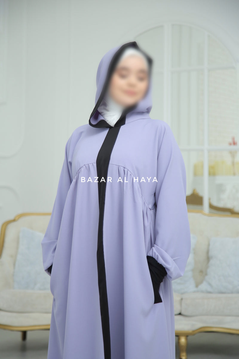 Kalina Lilac Hooded Abaya Dress With Pockets - Silk Crepe